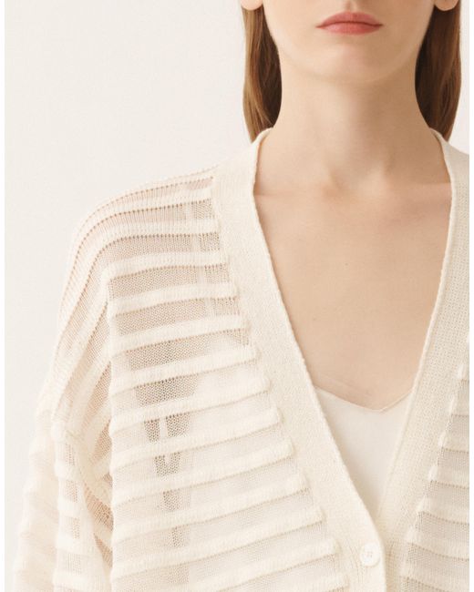 Fabiana Filippi Natural Cotton And Linen Cardigan With Sequins