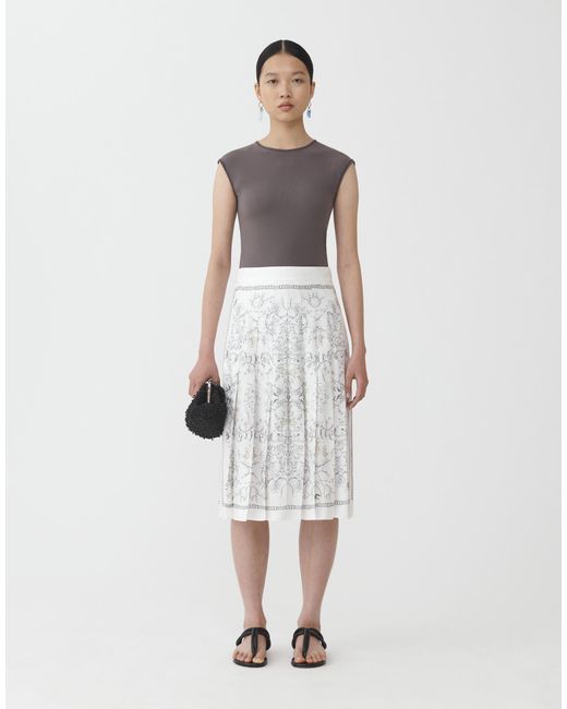 Fabiana Filippi White Printed Twill Pleated Skirt