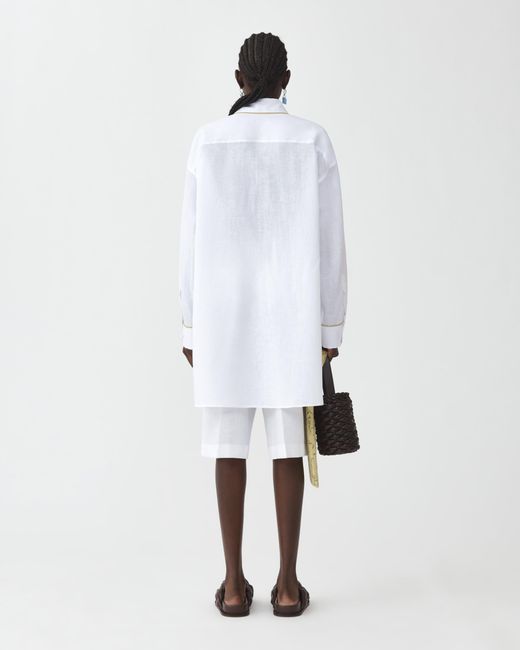 Fabiana Filippi White Oversized-Hemdbluse Aus Leinengewebe, Optisches Weiß