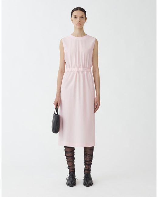 Fabiana Filippi Pink Woolen Fabric Sleeveless Midi Dress With Contrast Embroidery