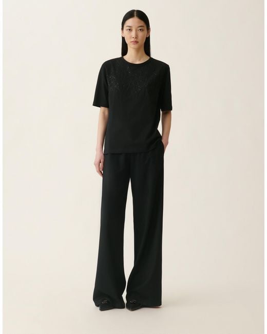 Fabiana Filippi Black Embroidered Jersey T-Shirt