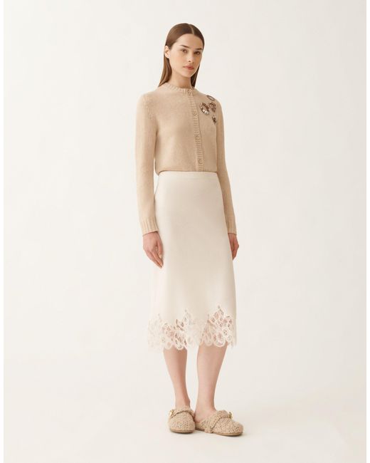 Fabiana Filippi Natural Platinum Skirt With Macramé Lace, Raffia