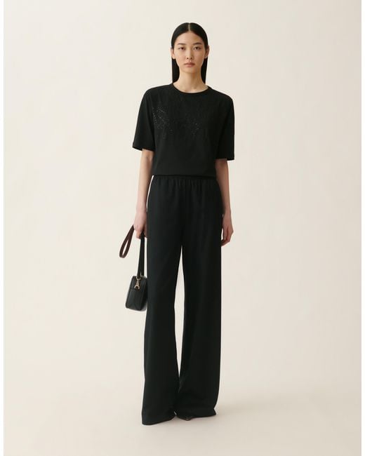 Fabiana Filippi Black Embroidered Jersey T-Shirt