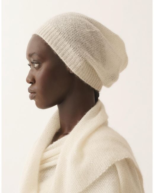 Fabiana Filippi Natural Mohair Cap With Micro Sequins, Raffia