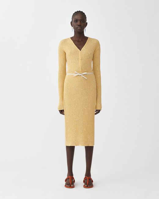 Fabiana Filippi Yellow Cotton And Sequin Pencil Skirt