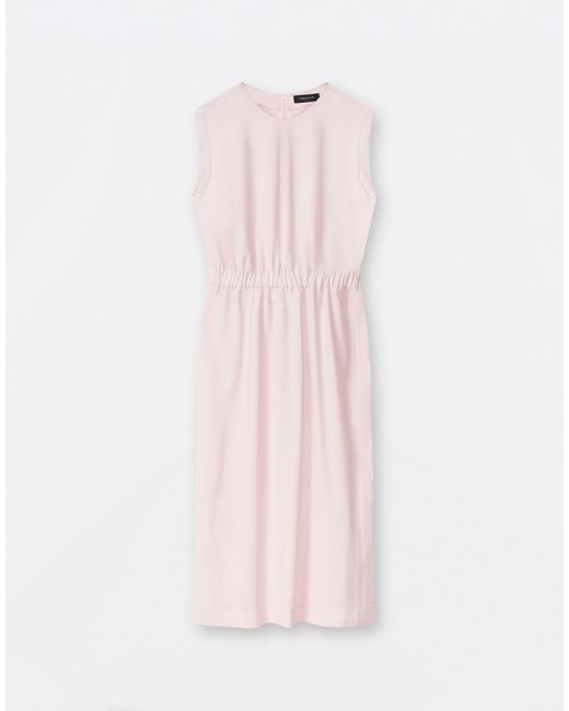 Fabiana Filippi Pink Woolen Fabric Sleeveless Midi Dress With Contrast Embroidery