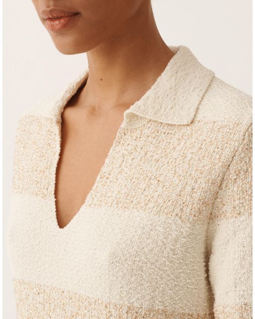 Fabiana Filippi Natural Striped Cotton Tweed Dress With Sequins