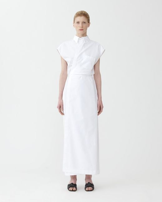 Fabiana Filippi White Linen Cloth Robe Dress With Shirt Collar And Chest Pocket