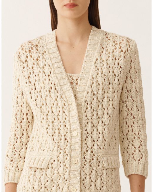 Fabiana Filippi Natural Cotton Tape Cardigan With Sequins