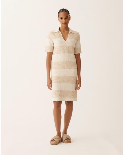 Fabiana Filippi Natural Striped Cotton Tweed Dress With Sequins