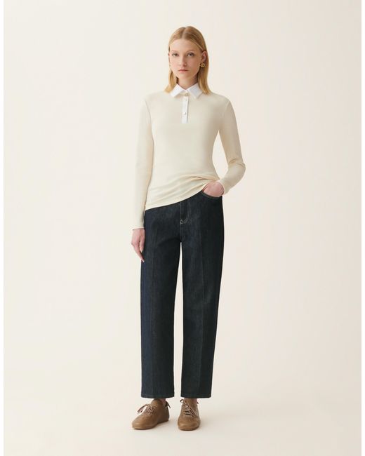 Fabiana Filippi Natural Ribbed Cotton Jersey Long-Sleeved T-Shirt
