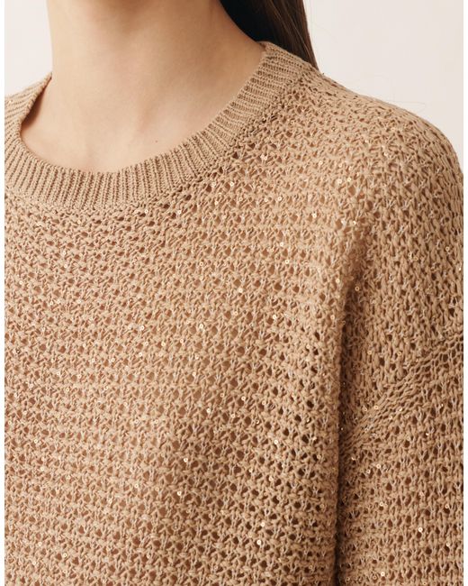 Fabiana Filippi Natural Cotton Ribbon-Knit Sweater With Sequins, Maple