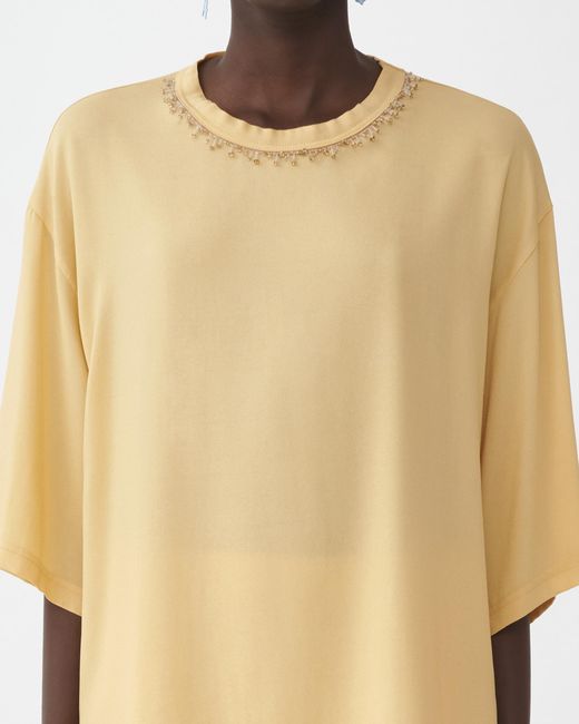 Fabiana Filippi Natural Stretch Sable' T-Shirt With Funghetto Piping