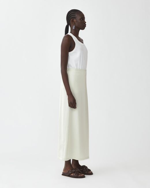 Fabiana Filippi White Satin Long Skirt With Back Drawstring Detail
