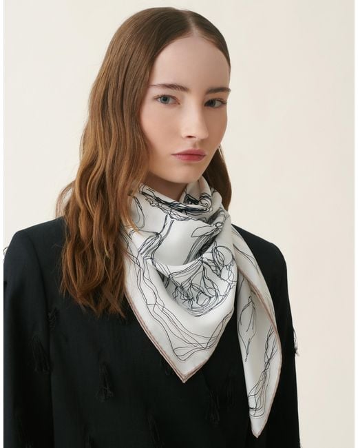 Fabiana Filippi Natural Silk Twill Foulard, Midnight And Cachà