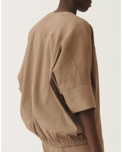 Fabiana Filippi Natural Stretch Viscose And Linen Top, Taupe