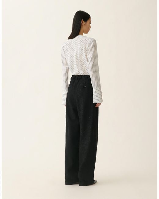 Fabiana Filippi Black Triple-Pleat Sequin Fabric Trousers