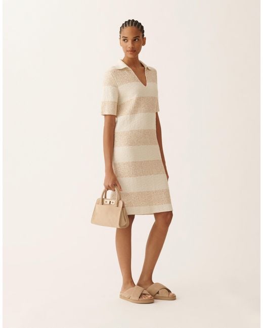 Fabiana Filippi Natural Striped Cotton Tweed Dress With Sequins