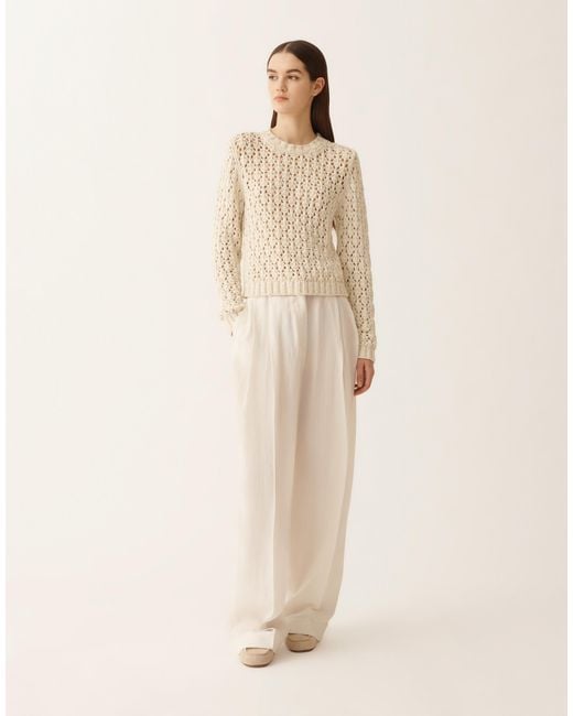 Fabiana Filippi Natural Cotton Ribbon Sweater With Sequins, Cream
