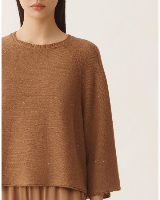 Fabiana Filippi Brown Cotton And Linen Cape With Sequins