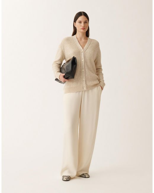 Fabiana Filippi Natural Cotton Knitted Cardigan With Sequins, Vanilla
