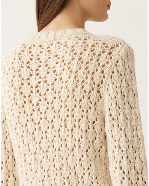 Fabiana Filippi Natural Cotton Ribbon Sweater With Sequins, Cream