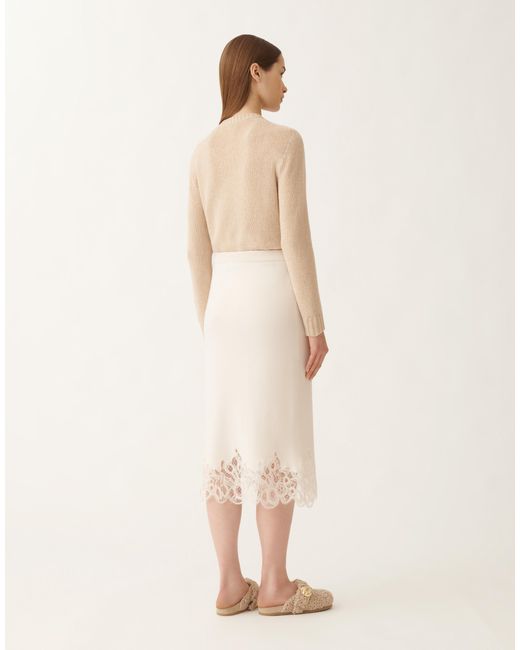 Fabiana Filippi Natural Platinum Skirt With Macramé Lace, Raffia