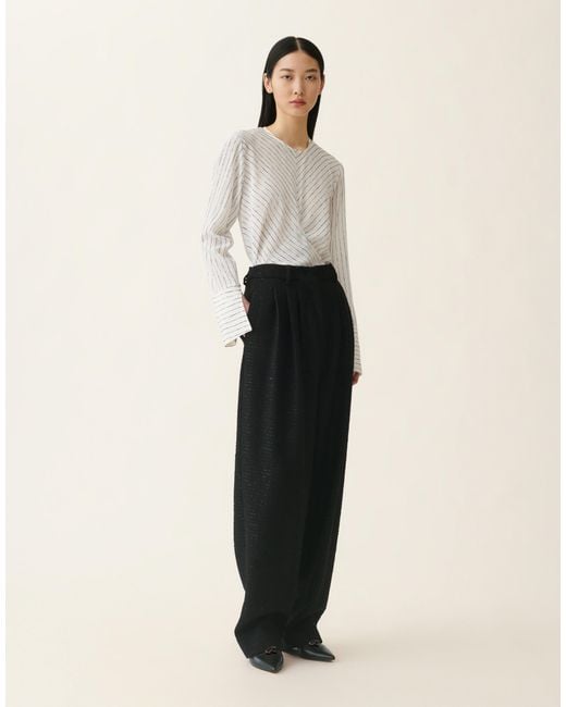 Fabiana Filippi Black Triple-Pleat Sequin Fabric Trousers