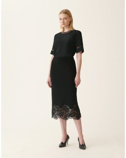 Fabiana Filippi Black Platinum And Lace Pencil Skirt