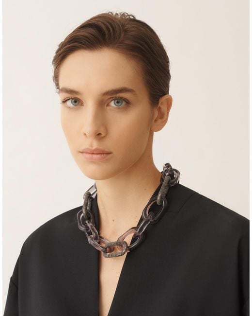 Fabiana Filippi Natural Smoky Plexi Chain Necklace With Filo Diamante