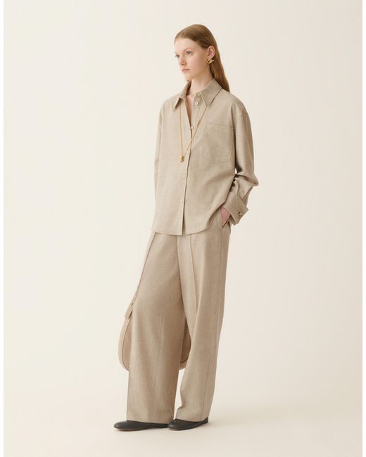 Fabiana Filippi Natural Wide-Leg Flannel Trousers