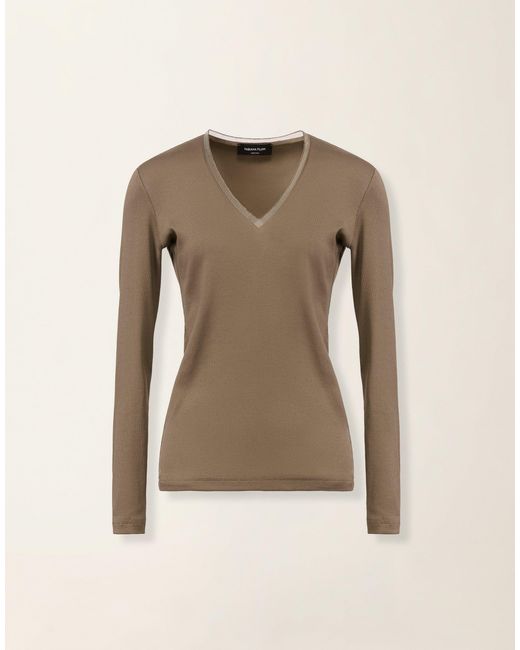 Fabiana Filippi Natural Ribbed Cotton Jersey V-Neck T-Shirt