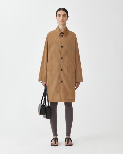 Fabiana Filippi Natural Long Trench With Shirt Collar And Filo Diamante