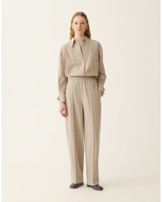 Fabiana Filippi Natural Wide-Leg Flannel Trousers