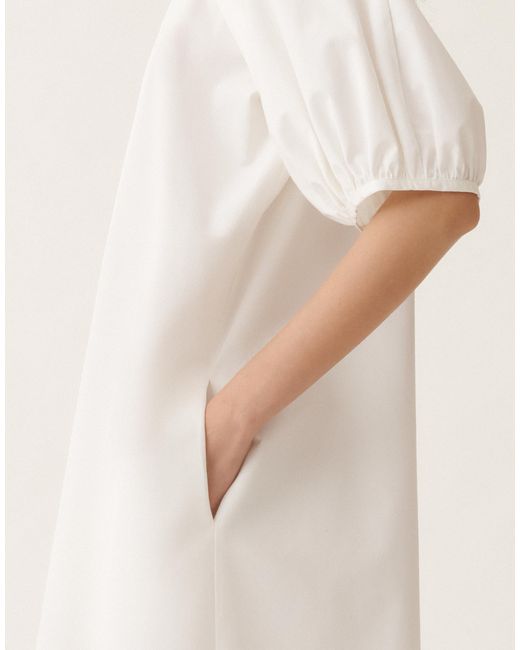 Fabiana Filippi Natural Midi-Kleid Aus Popeline, Optisch Weiß