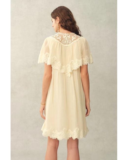 Fabrique Brown Sophia Lace Embroidery Capelet Short Sleeve Dress
