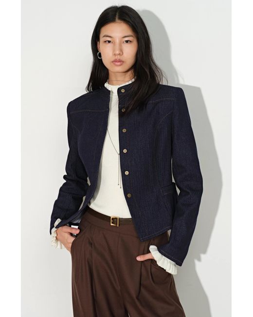 Fabrique Blue Ivy Herringbone Cinched Waist Jacket