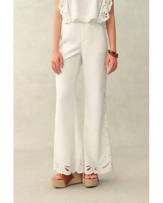 Fabrique Natural Lilou French Cutwork Embroidery Ruffle-Sleeve Top And Pants Matching Set