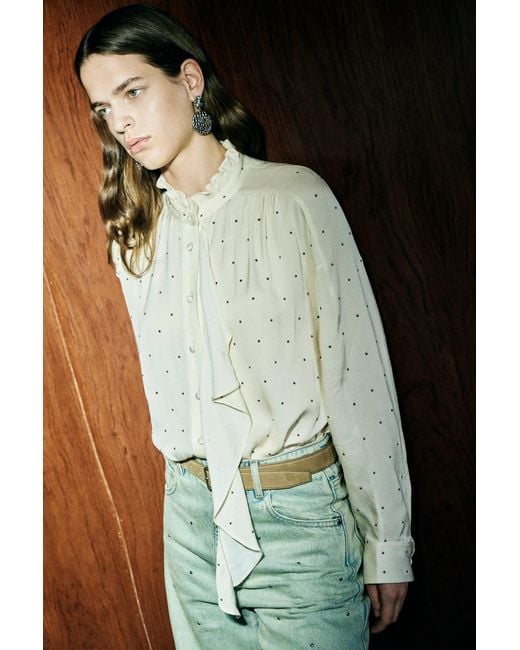 Fabrique White Hypatia Metallic Dot Ruffle Blouse