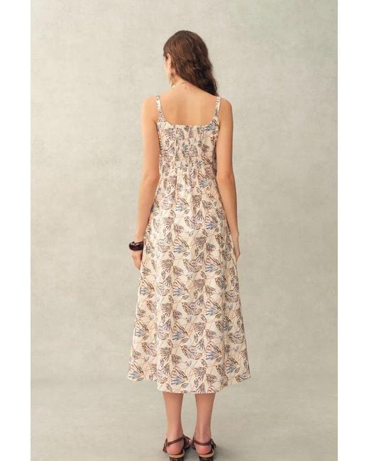 Fabrique Natural Scarlett Handpainted Waterlily Square Neck Fitted Sleeveless Dress