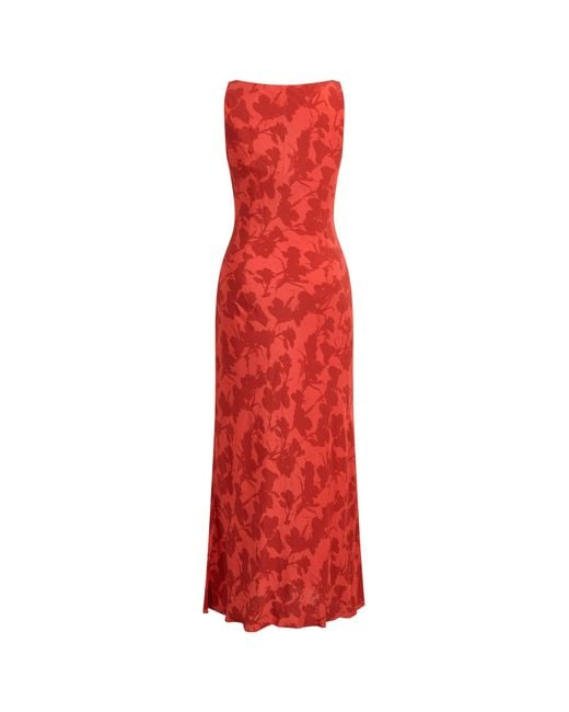 Fabrique Red Elodie Rose Cowl Neck Sleeveless Dress