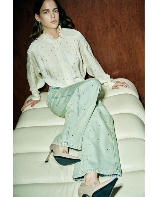 Fabrique White Hypatia Metallic Dot Ruffle Blouse