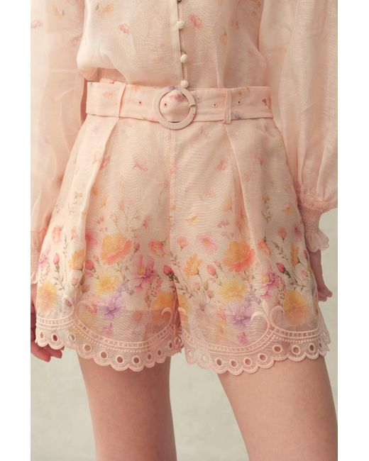 Fabrique Natural Lillian Handpainted Floral Embroidery Belted Shorts