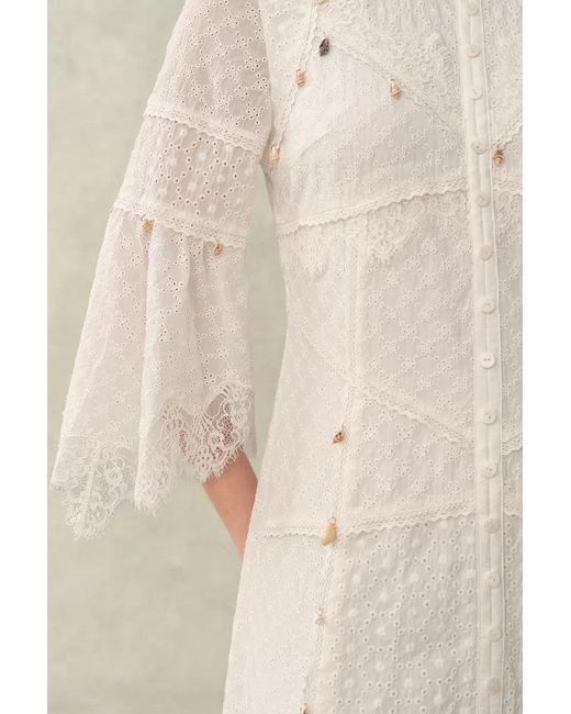Fabrique Blue Aitana Lace Jacquard Embroidery Long Sleeves Irregular Hem Dress