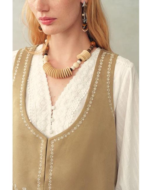 Fabrique Blue Vestsue Faux Embroidered Suede Sleeveless Vest Top