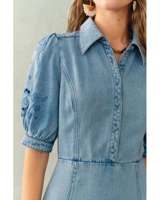 Fabrique Blue Vinetta Puff Sleeve Dress