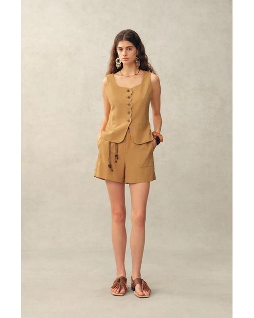 Fabrique Natural Suzane Handwork Stitched Scalloped Trim Sleeveless Top