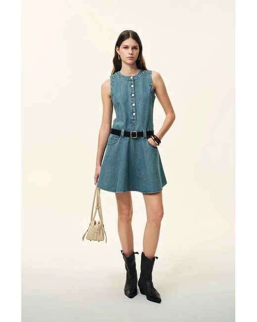 Fabrique Blue Lisa Lower Waist Belted Sleeveless Dress