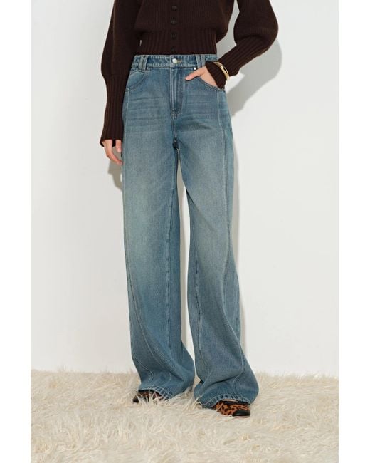 Fabrique Blue Bert Buckle Back Barrel Leg Jeans