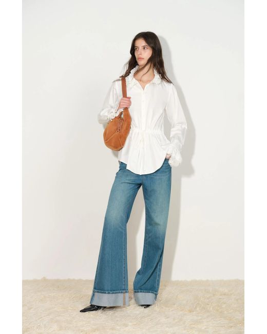 Fabrique White Lilith Lace Trimmed Drawstring Waist Shirt